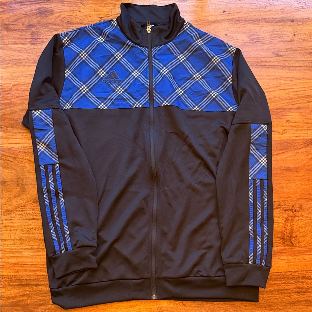 Adidas Turo Black and Blue Checkered Track Jacket XLT
